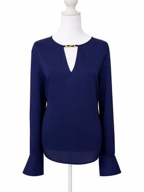 INC International Concepts Navy Keyhole Blouse with Gold Chain size XL